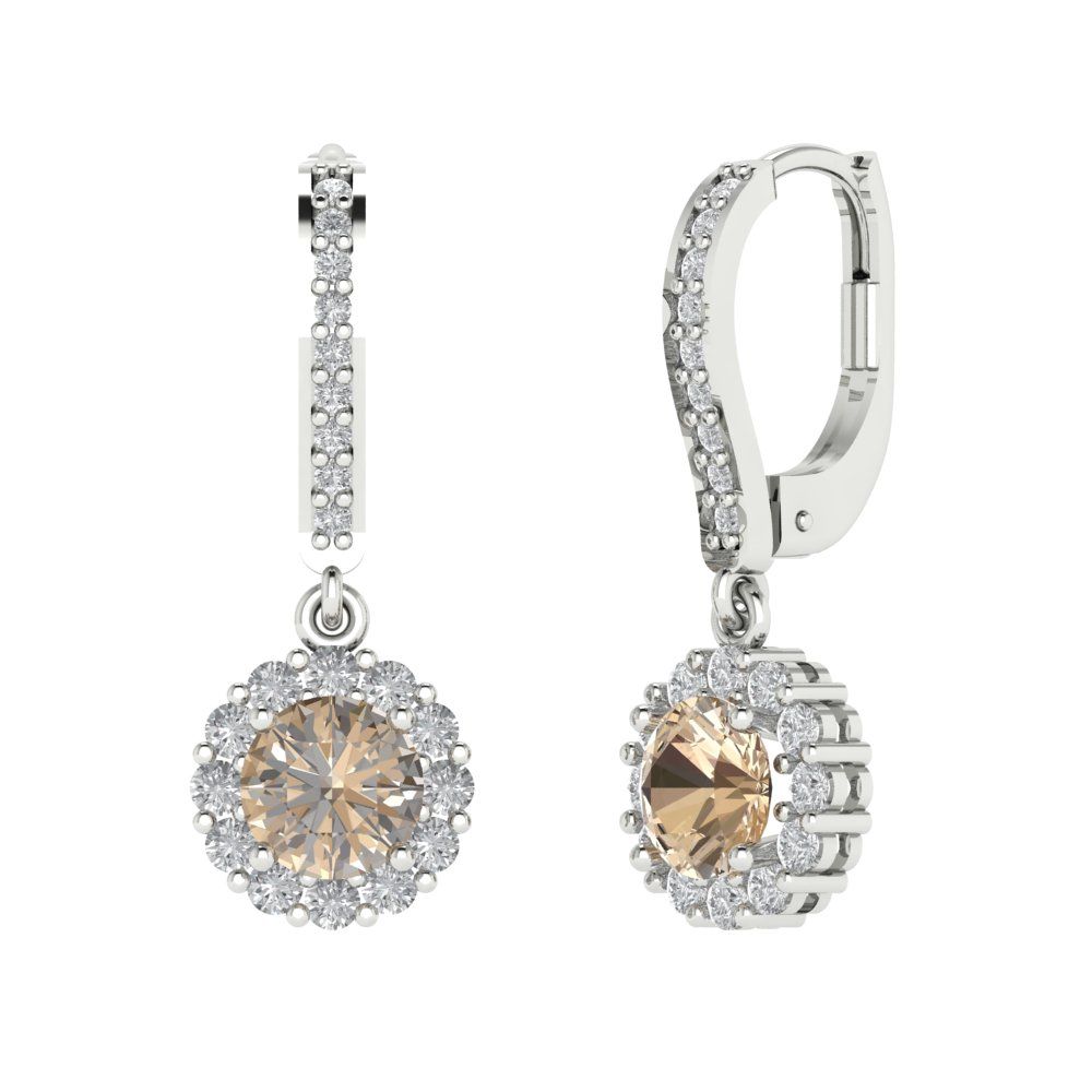 2.235 ctw Yellow Moissanite Drop Dangle Earrings | 6mm Round Cut White Gold Lever Back | April Birthstone