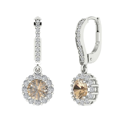 2.235 ctw Yellow Moissanite Drop Dangle Earrings | 6mm Round Cut White Gold Lever Back | April Birthstone