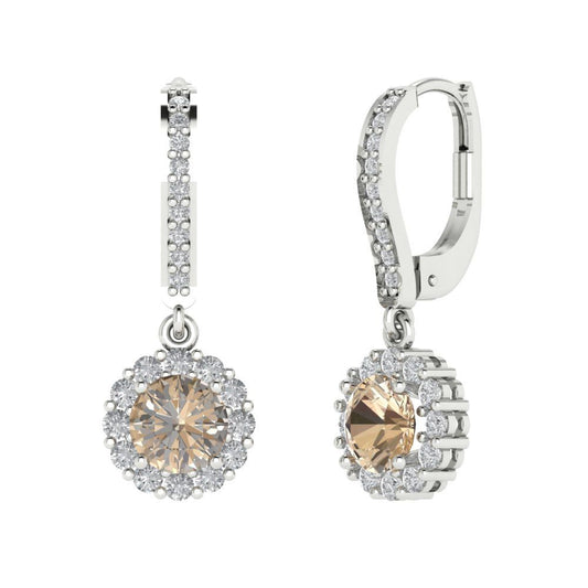 2.235 ctw Yellow Moissanite Drop Dangle Earrings | 6mm Round Cut White Gold Lever Back | April Birthstone