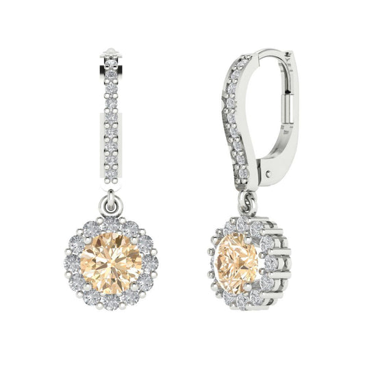 2.235 ctw Morganite Drop Dangle Earrings | 6mm Round Cut White Gold Lever Back | February Birthstone