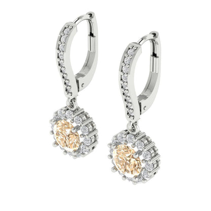 2.235 ctw Morganite Drop Dangle Earrings | 6mm Round Cut White Gold Lever Back | February Birthstone