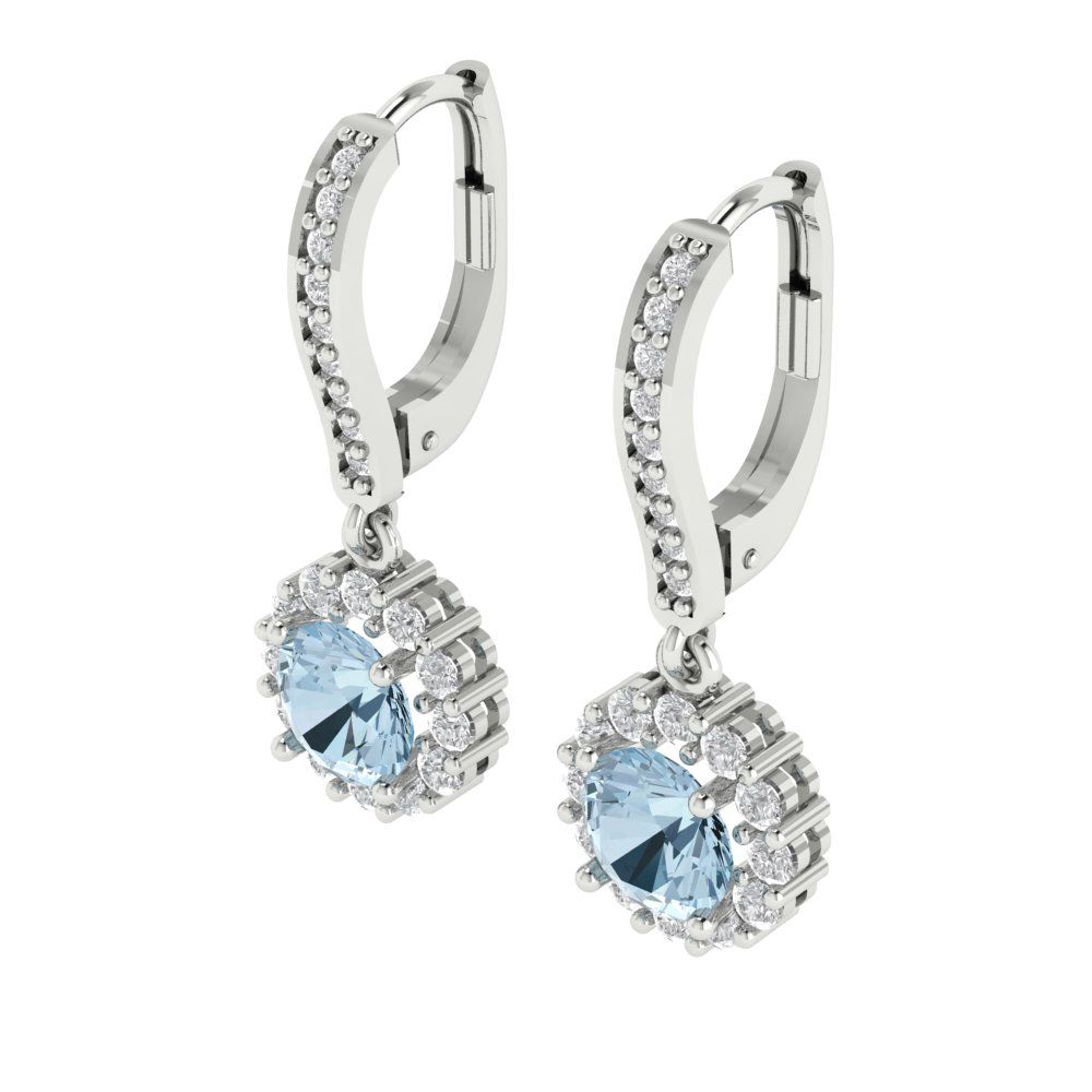 2.235cttw Aquamarine Gold-Plated 925 Silver Lever Back Drop Dangle Earrings