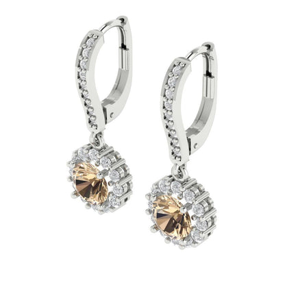 2.235 ctw Yellow Moissanite Drop Dangle Earrings | 6mm Round Cut White Gold Lever Back | April Birthstone