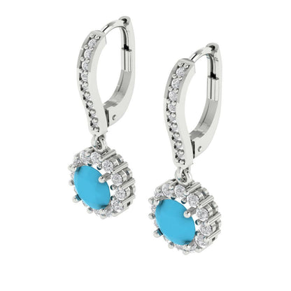 2.235 ctw Turquoise Drop Dangle Earrings | 6mm Round Cut White Gold Lever Back | December Birthstone