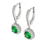 2.25 ct Brilliant Round Cut Halo Drop Dangle Simulated Emerald Stone White Gold Earrings Lever Back