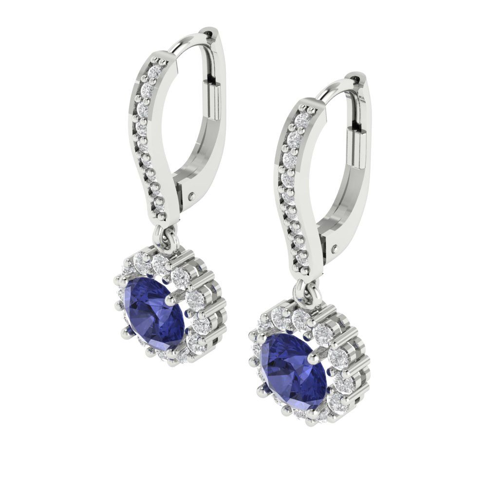 2.235 ctw Tanzanite Drop Dangle Earrings | 6mm Round Cut White Gold Lever Back | December Birthstone
