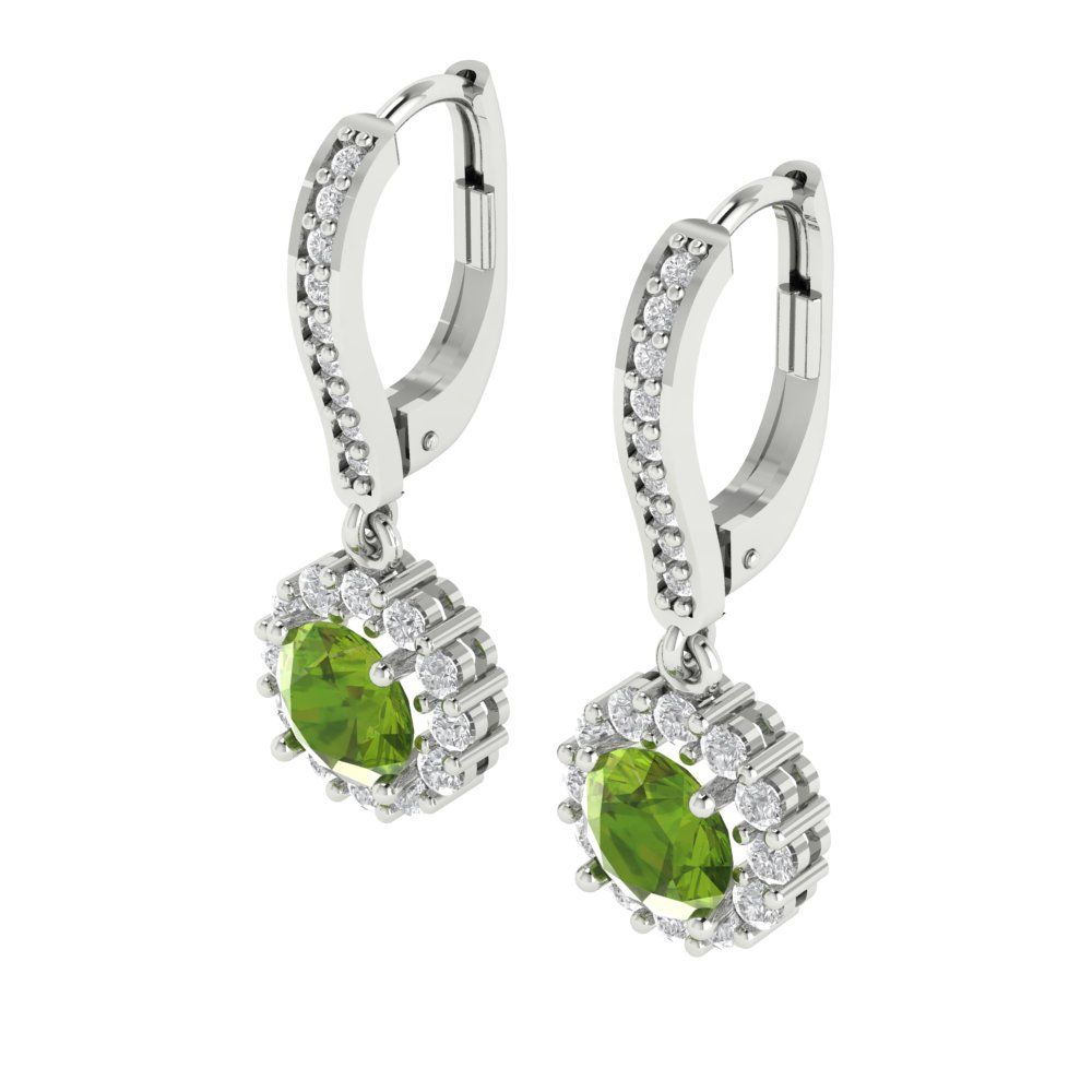 2.235 ctw Peridot Drop Dangle Earrings | 6mm Round Cut White Gold Lever Back | August Birthstone