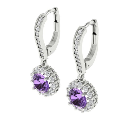 2.235 ctw Alexandrite Drop Dangle Earrings | 6mm Round Cut White Gold Lever Back | June Birthstone
