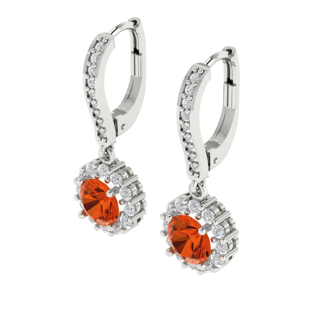 2.235 ctw Red Zirconia Drop Dangle Earrings | 6mm Round Cut White Gold Lever Back | April Birthstone