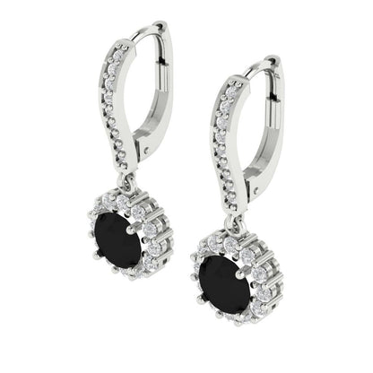 2.235 ctw Onyx Drop Dangle Earrings | 6mm Round Cut White Gold Lever Back | July Birthstone