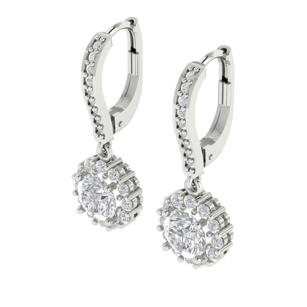 2.25 ct Brilliant Round Cut Halo Drop Dangle Clear Simulated Diamond Stone White Gold Earrings Lever Back