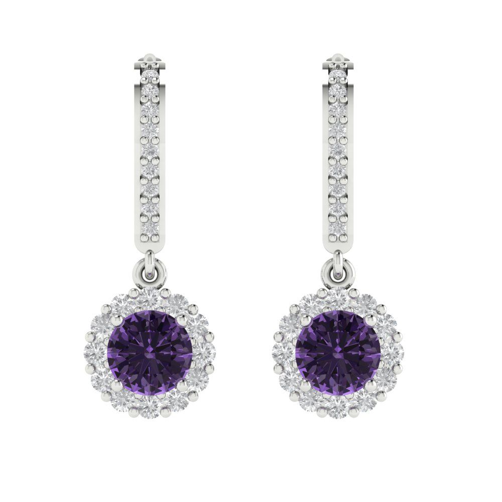 2.235 ctw Alexandrite Drop Dangle Earrings | 6mm Round Cut White Gold Lever Back | June Birthstone