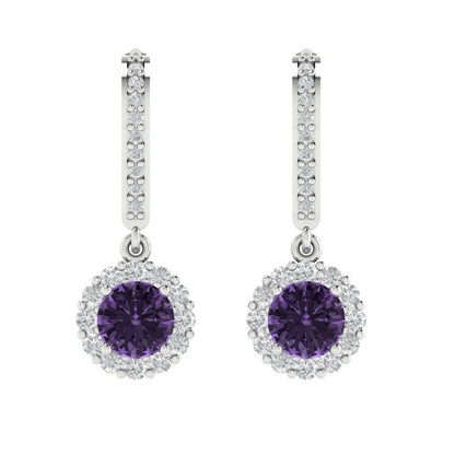 2.235 ctw Alexandrite Drop Dangle Earrings | 6mm Round Cut White Gold Lever Back | June Birthstone
