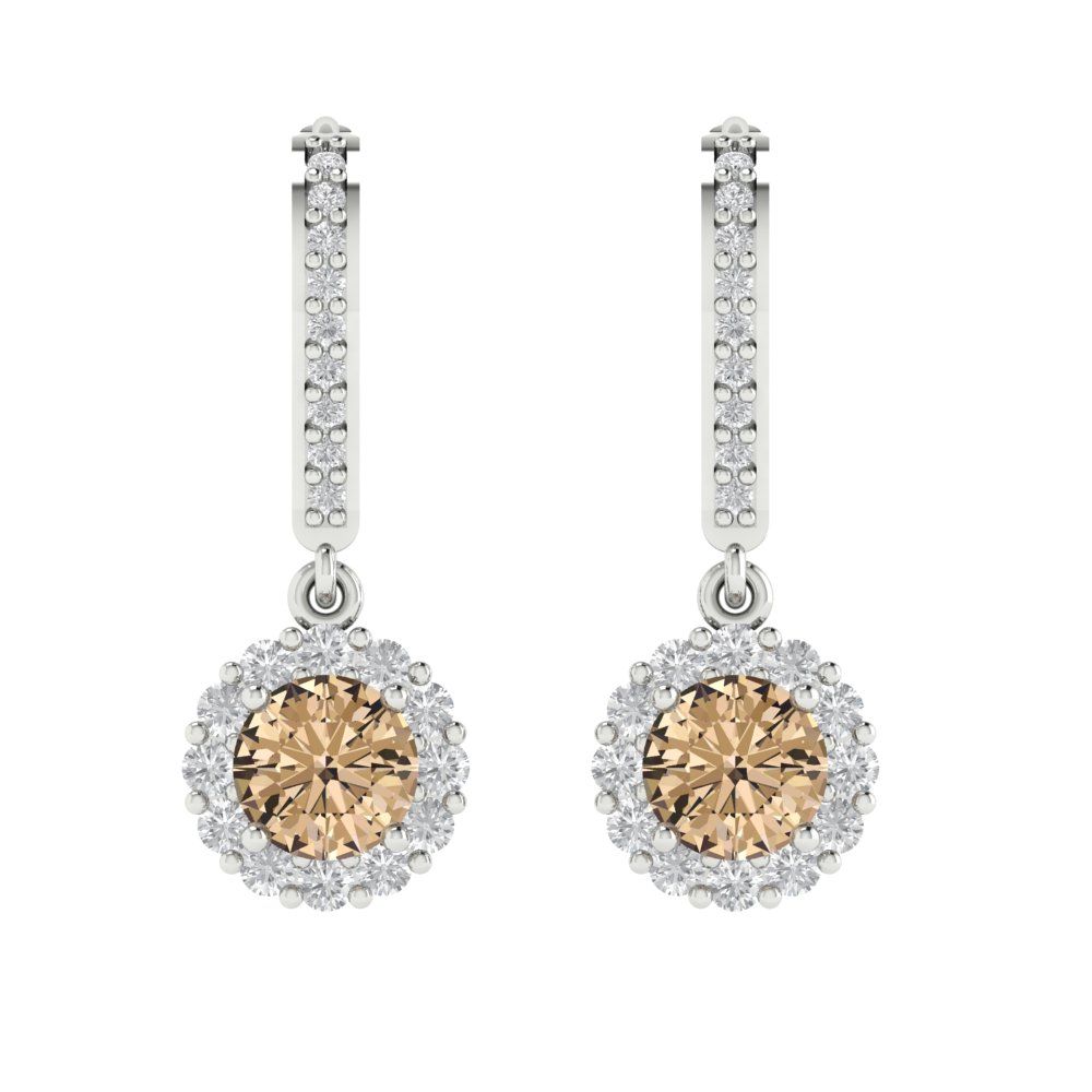 2.235 ctw Yellow Moissanite Drop Dangle Earrings | 6mm Round Cut White Gold Lever Back | April Birthstone