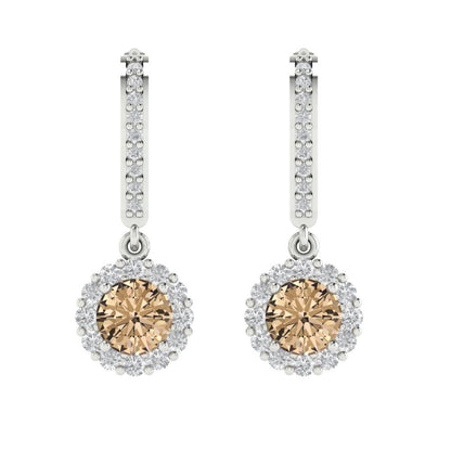2.235 ctw Yellow Moissanite Drop Dangle Earrings | 6mm Round Cut White Gold Lever Back | April Birthstone