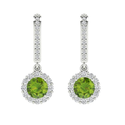 2.235 ctw Peridot Drop Dangle Earrings | 6mm Round Cut White Gold Lever Back | August Birthstone