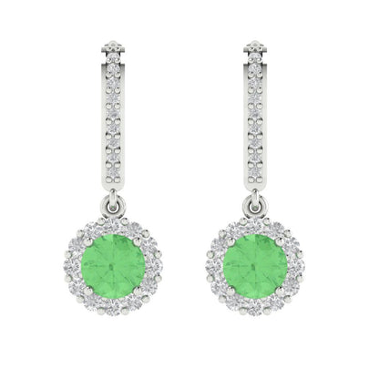 2.235 ctw Green Zirconia Drop Dangle Earrings | 6mm Round Cut White Gold Lever Back | April Birthstone