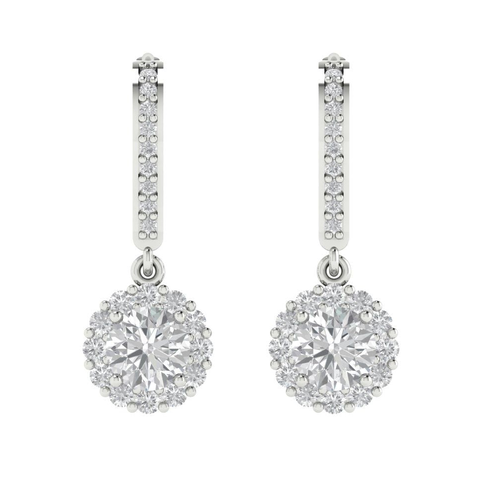 2.235 ctw Moissanite Drop Dangle Earrings | 6mm Round Cut White Gold Lever Back | April Birthstone