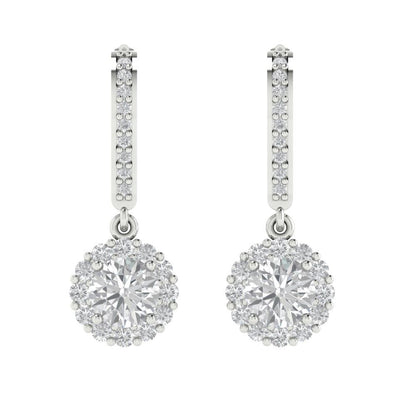 2.235 ctw Moissanite Drop Dangle Earrings | 6mm Round Cut White Gold Lever Back | April Birthstone