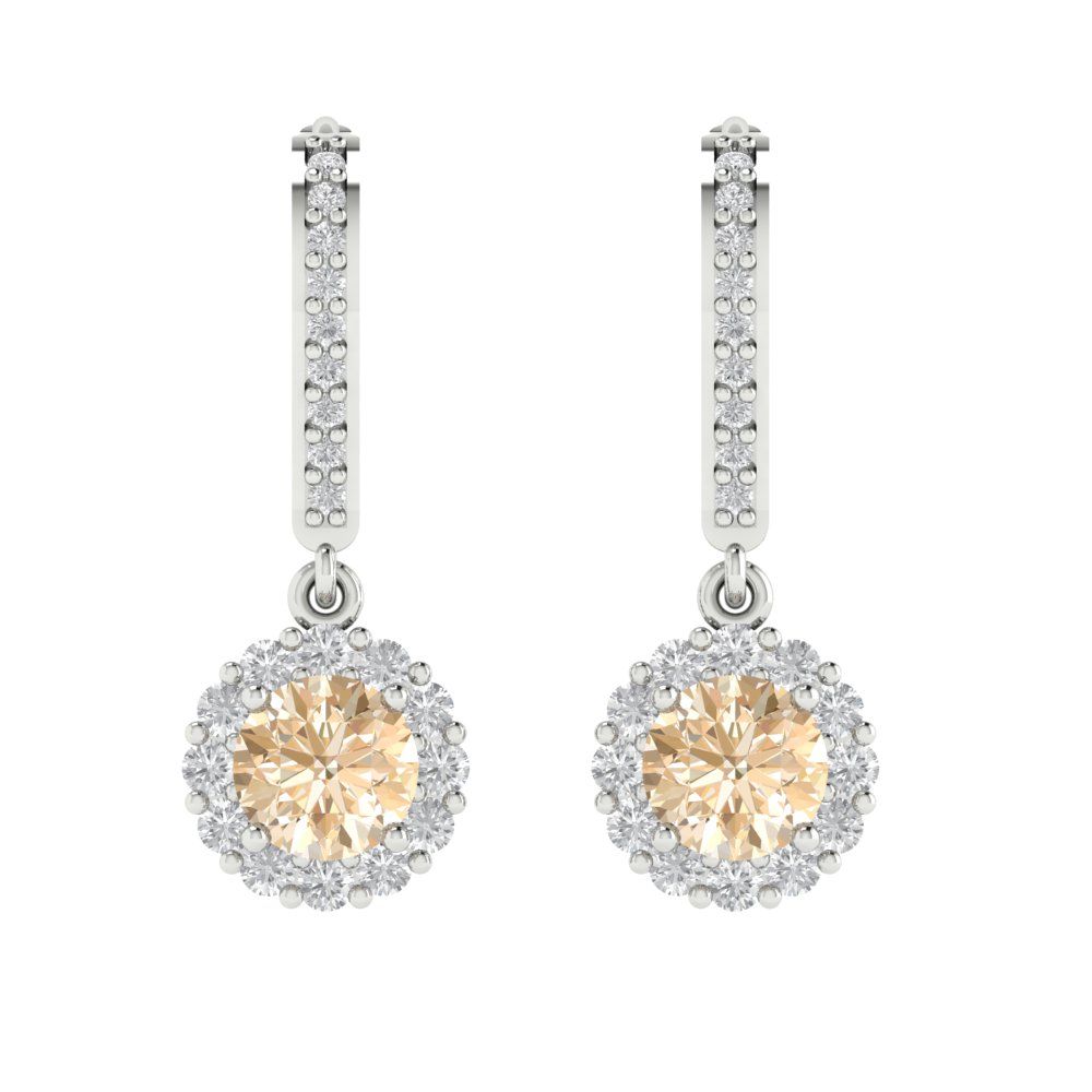 2.235 ctw Morganite Drop Dangle Earrings | 6mm Round Cut White Gold Lever Back | February Birthstone