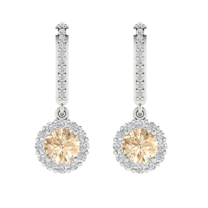 2.235 ctw Morganite Drop Dangle Earrings | 6mm Round Cut White Gold Lever Back | February Birthstone