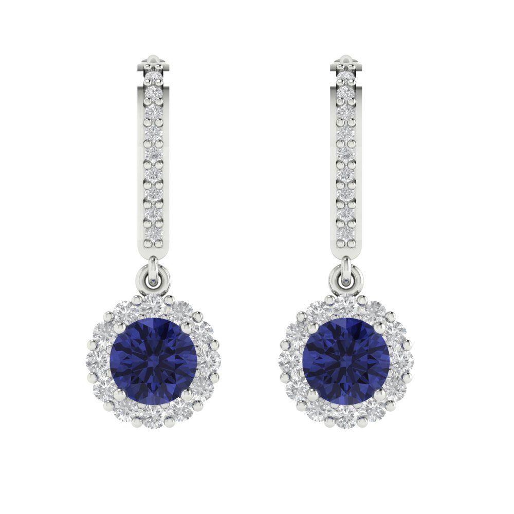 2.235 ctw Tanzanite Drop Dangle Earrings | 6mm Round Cut White Gold Lever Back | December Birthstone