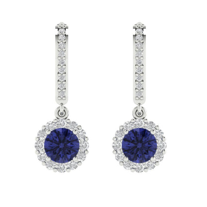 2.235 ctw Tanzanite Drop Dangle Earrings | 6mm Round Cut White Gold Lever Back | December Birthstone