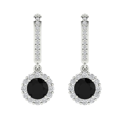 2.235 ctw Onyx Drop Dangle Earrings | 6mm Round Cut White Gold Lever Back | July Birthstone