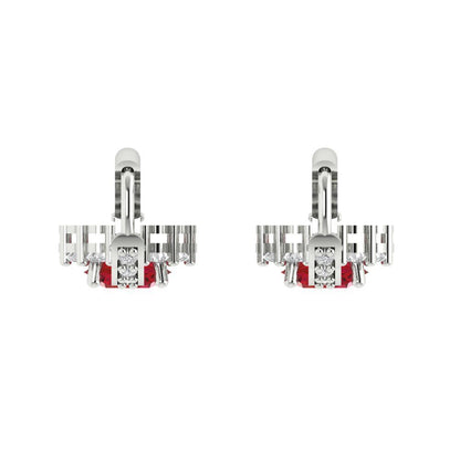 2.235 ctw Ruby Drop Dangle Earrings | 6mm Round Cut White Gold Lever Back | July Birthstone