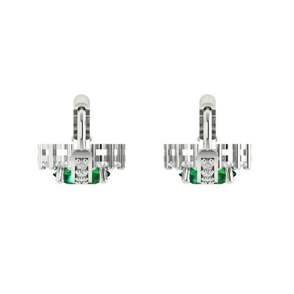 2.235 ctw Emerald Drop Dangle Earrings | 6mm Round Cut White Gold Lever Back | May Birthstone