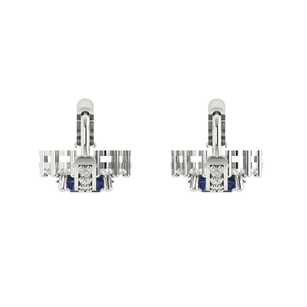2.235 ctw Blue Sapphire Drop Dangle Earrings | 6mm Round Cut White Gold Lever Back | September Birthstone