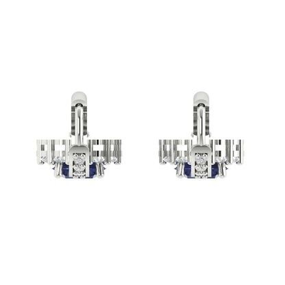 2.235 ctw Blue Sapphire Drop Dangle Earrings | 6mm Round Cut White Gold Lever Back | September Birthstone