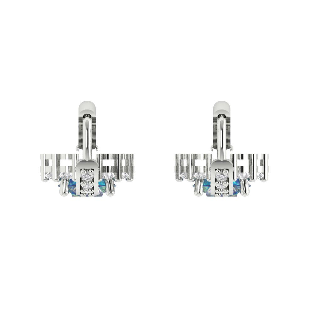 2.235 ctw Blue Moissanite Drop Dangle Earrings | 6mm Round Cut White Gold Lever Back | April Birthstone