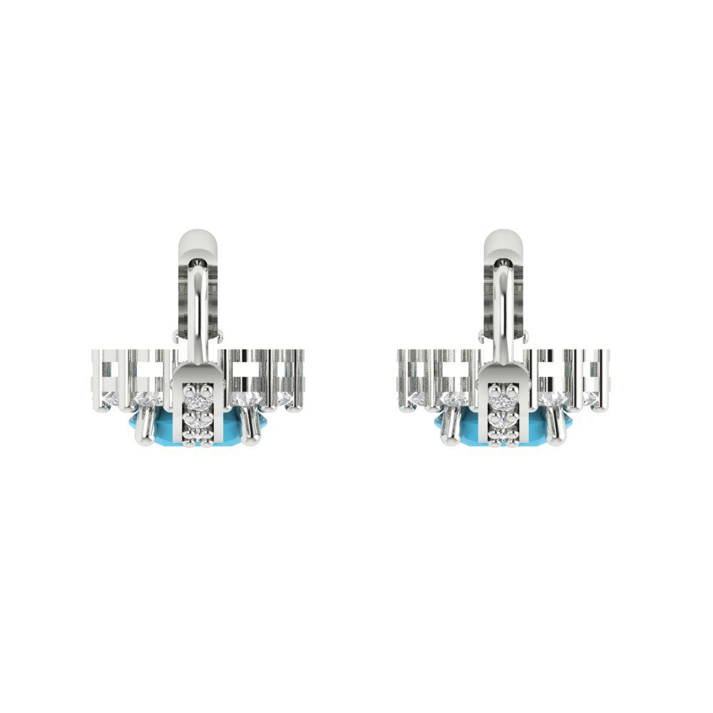 2.235 ctw Turquoise Drop Dangle Earrings | 6mm Round Cut White Gold Lever Back | December Birthstone