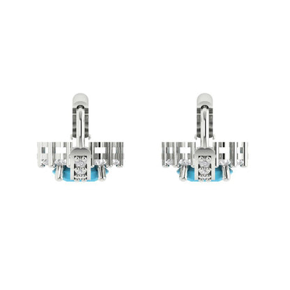 2.235 ctw Turquoise Drop Dangle Earrings | 6mm Round Cut White Gold Lever Back | December Birthstone