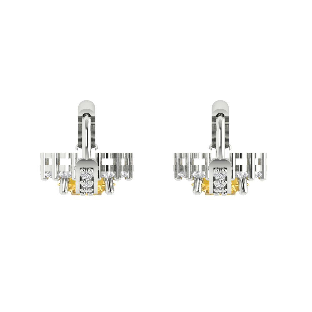 2.235 ctw Yellow Zirconia Drop Dangle Earrings | 6mm Round Cut White Gold Lever Back | April Birthstone