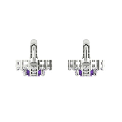 2.235 ctw Amethyst Drop Dangle Earrings | 6mm Round Cut White Gold Lever Back | February Birthstone