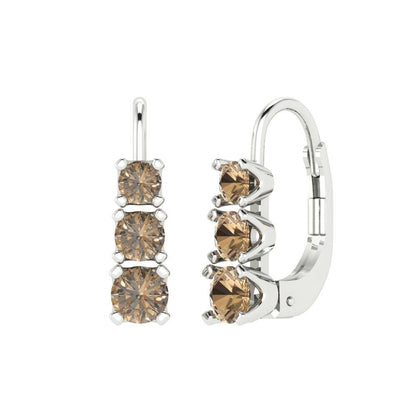 1.06 ctw Champagne Drop Dangle Earrings | 4mm Round Cut White Gold Lever Back | April Birthstone