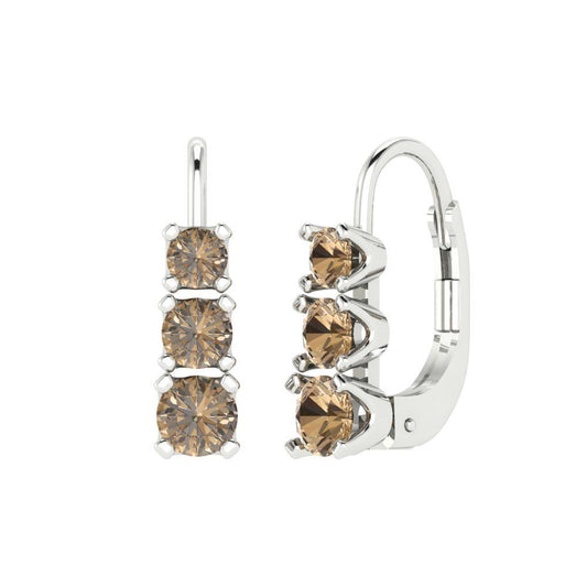 1.06 ctw Champagne Drop Dangle Earrings | 4mm Round Cut White Gold Lever Back | April Birthstone