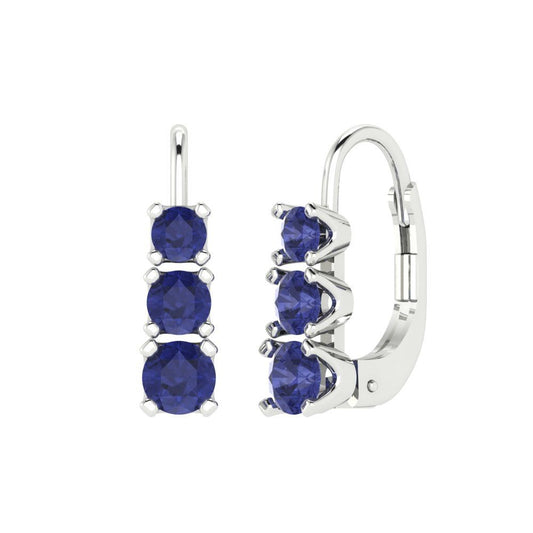 1.06 ctw Tanzanite Drop Dangle Earrings | 4mm Round Cut White Gold Lever Back | December Birthstone