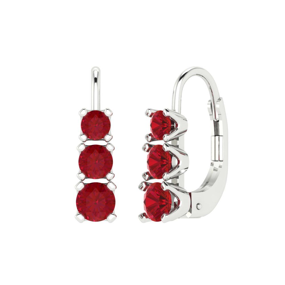 1.06 ctw Ruby Drop Dangle Earrings | 4mm Round Cut White Gold Lever Back | July Birthstone