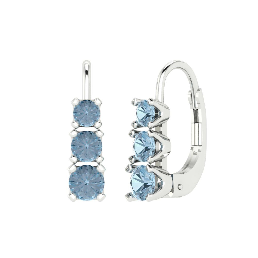 1.06cttw Aquamarine Gold-Plated 925 Silver Lever Back Drop Dangle Earrings