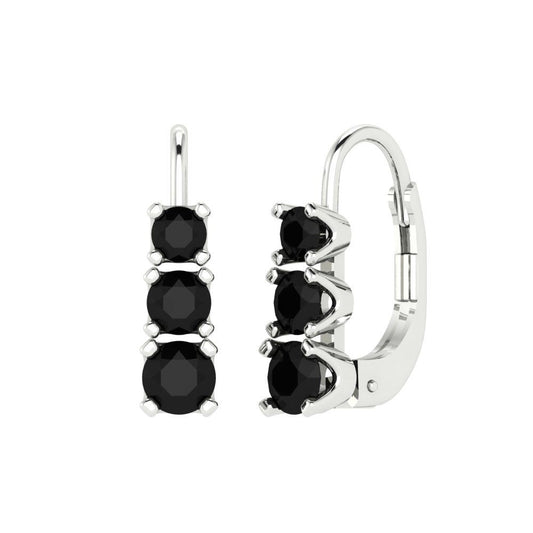 1.06 ctw Onyx Drop Dangle Earrings | 4mm Round Cut White Gold Lever Back | July Birthstone