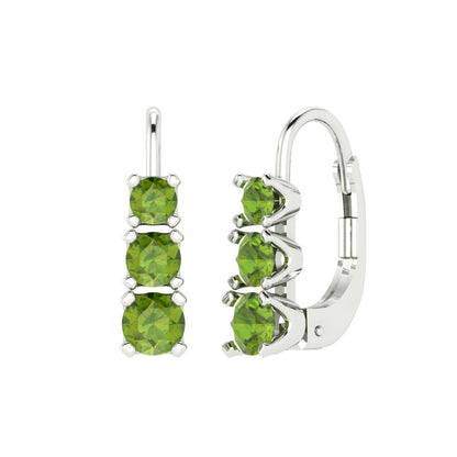 1.06 ctw Peridot Drop Dangle Earrings | 4mm Round Cut White Gold Lever Back | August Birthstone