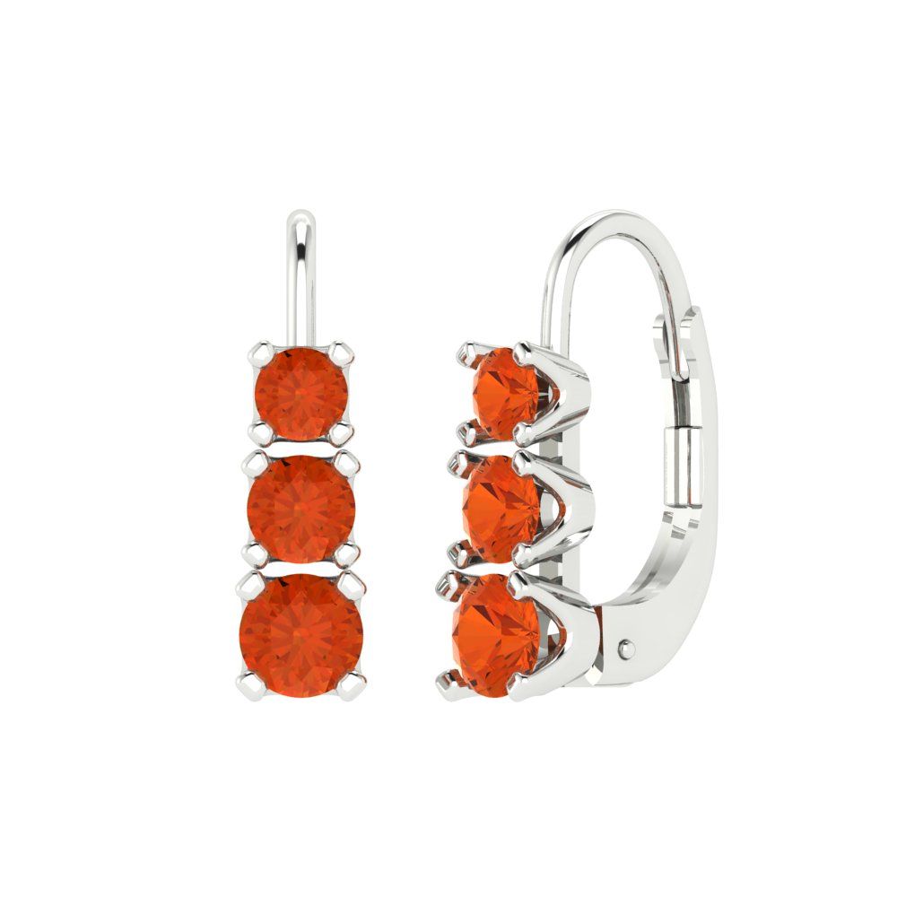 1.06 ctw Red Zirconia Drop Dangle Earrings | 4mm Round Cut White Gold Lever Back | April Birthstone