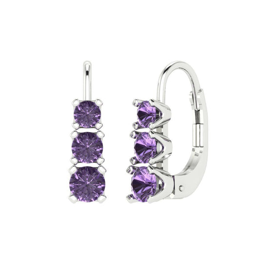 1.06 ctw Alexandrite Drop Dangle Earrings | 4mm Round Cut White Gold Lever Back | June Birthstone
