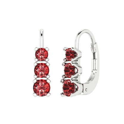 1.06 ctw Garnet Drop Dangle Earrings | 4mm Round Cut White Gold Lever Back | January Birthstone