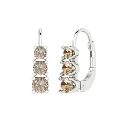 1.06 ctw Yellow Moissanite Drop Dangle Earrings | 4mm Round Cut White Gold Lever Back | April Birthstone