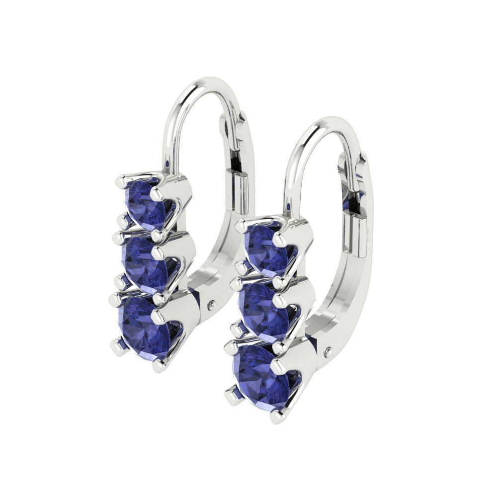 1.06 ctw Tanzanite Drop Dangle Earrings | 4mm Round Cut White Gold Lever Back | December Birthstone