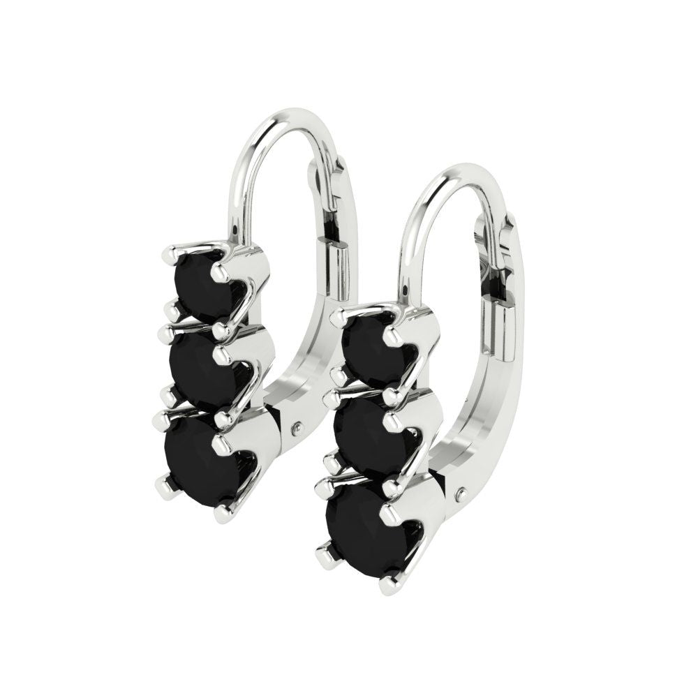 1.06 ctw Onyx Drop Dangle Earrings | 4mm Round Cut White Gold Lever Back | July Birthstone